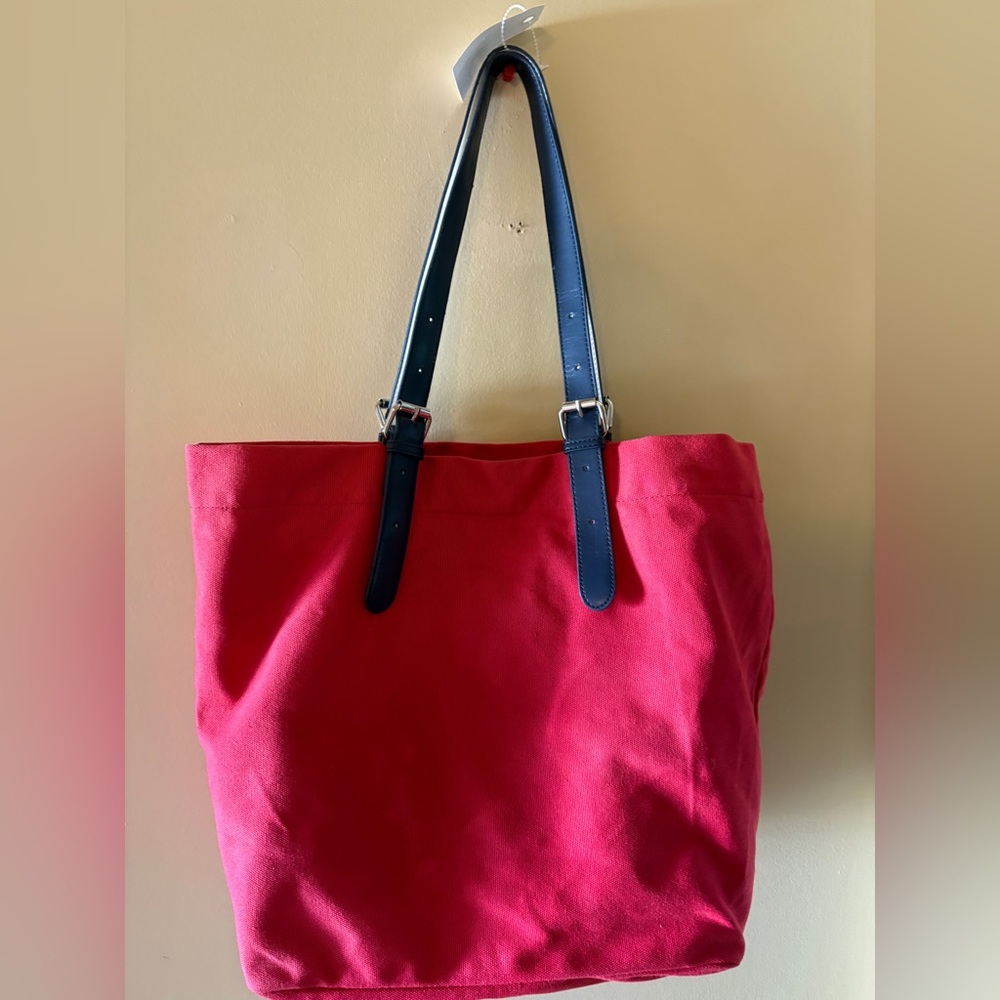 Olsen Europe Red Canvas Tote Bag with Blue Straps - Picture 3 of 14
